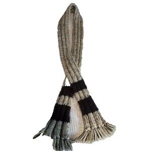 Old Navy Scarf Wool Blend Chunky Knit Cream Brown Winter Casual Fringe Cozycore